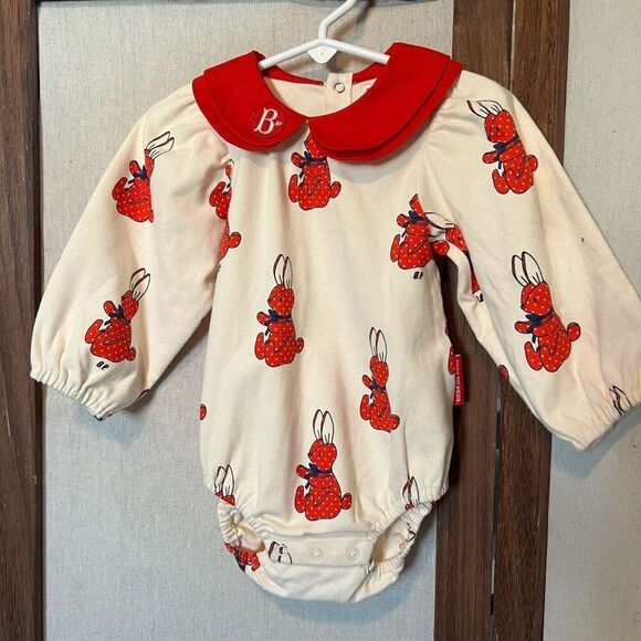 Bebe De Pino Cream & Red Bunny Long Sleeve One Piece - Picture 1 of 5